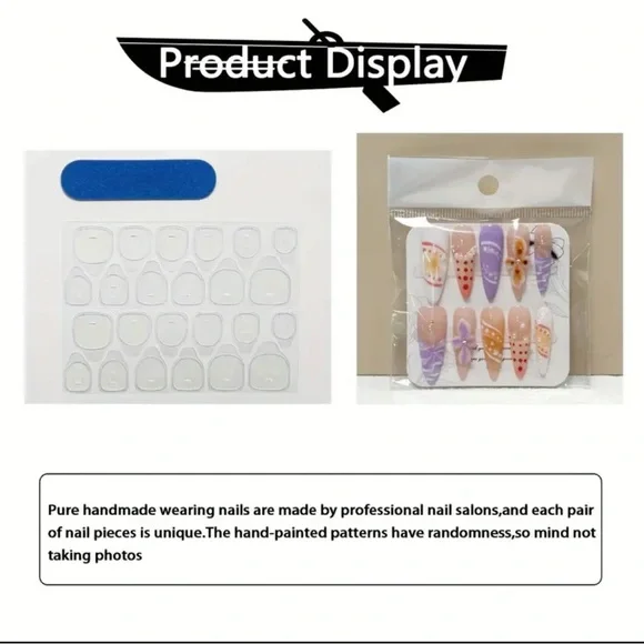 Colorful Handmade Press On Nail Art Set with Floral Designs Long Length 3D NWT - Picture 7 of 10